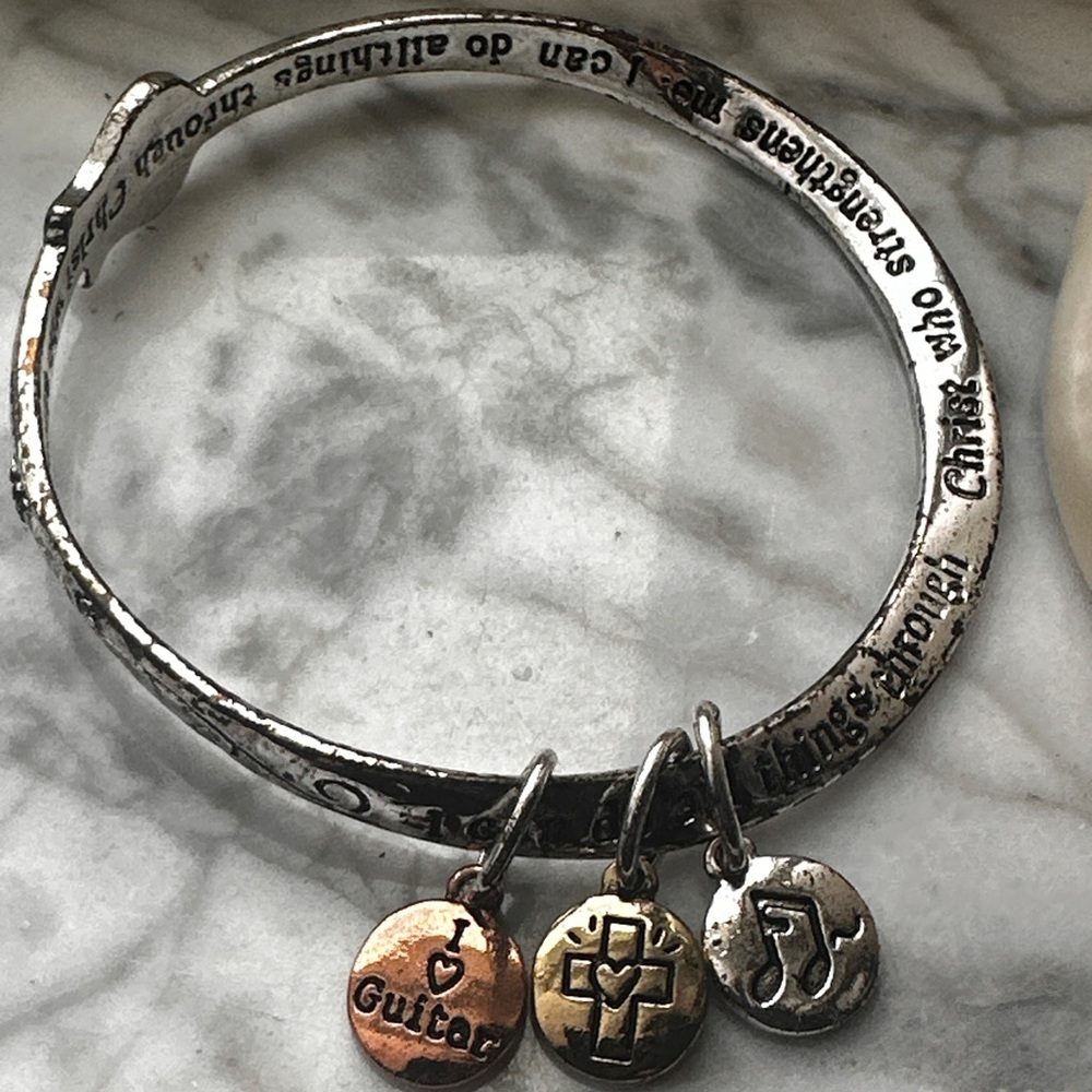 Silver Bangle Bracelet with Charms